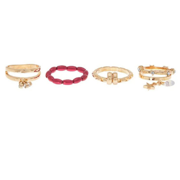 Gold Rings Stacker Rings Crystal Gold Rings 5 Ring Set Red Gold Boho Rings - Picture 1 of 6